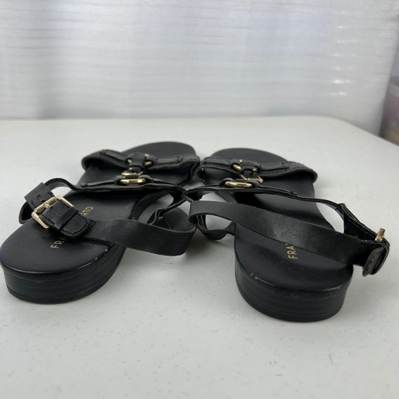 Franco Sarto Strappy Sandals Womens 10M Black‎ Leather Flat Heel Buckle Vacation - Picture 10 of 16